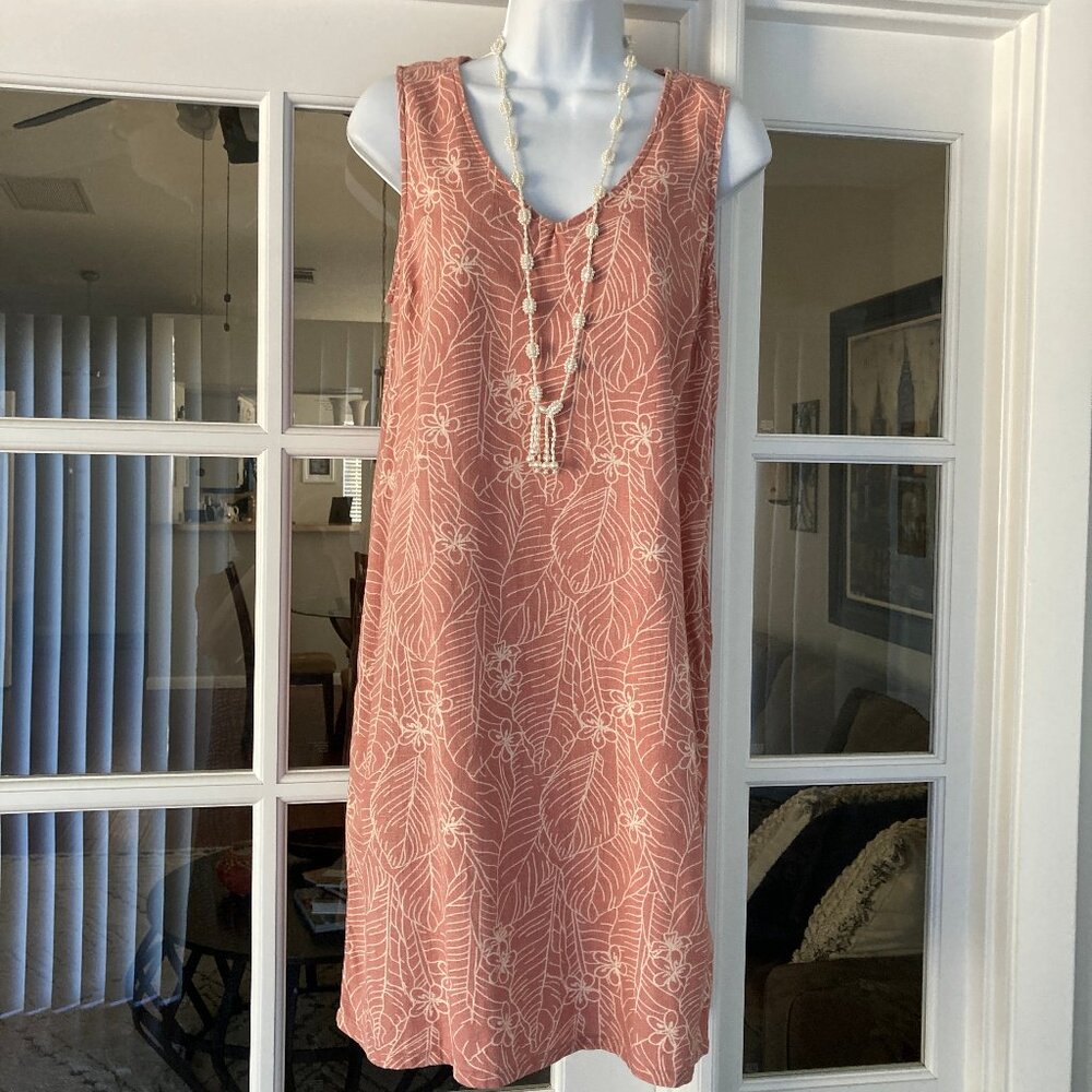 Orvis Sleeveless Muted Mauve Cream Color Rayon Linen Shift Dress Small